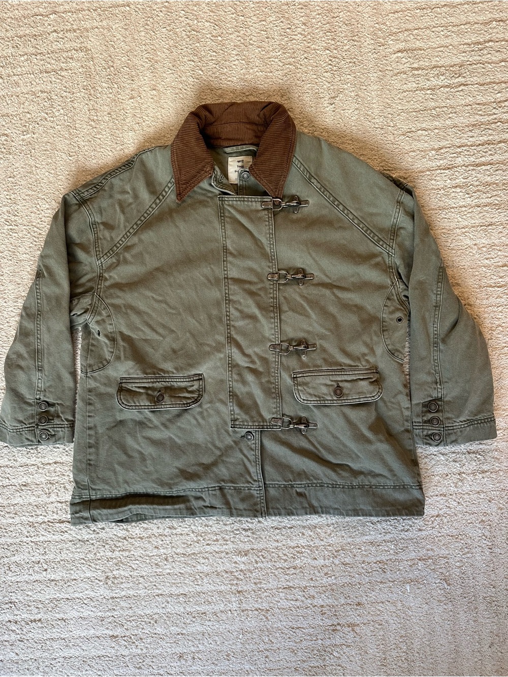 Free People Green Canvas Jacket with Brown Corduroy Collar
